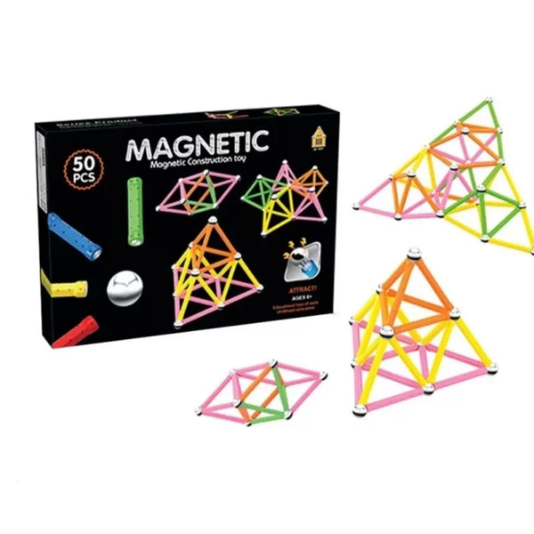 لعبة تركيب مؤلفة من 50 قطعة من عيدان و كرات مغناطيسية للاطفال ، 50 قطعة