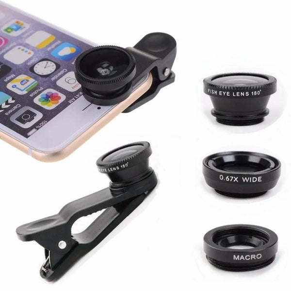 3 in 1 lens for many cameras with red and black clip