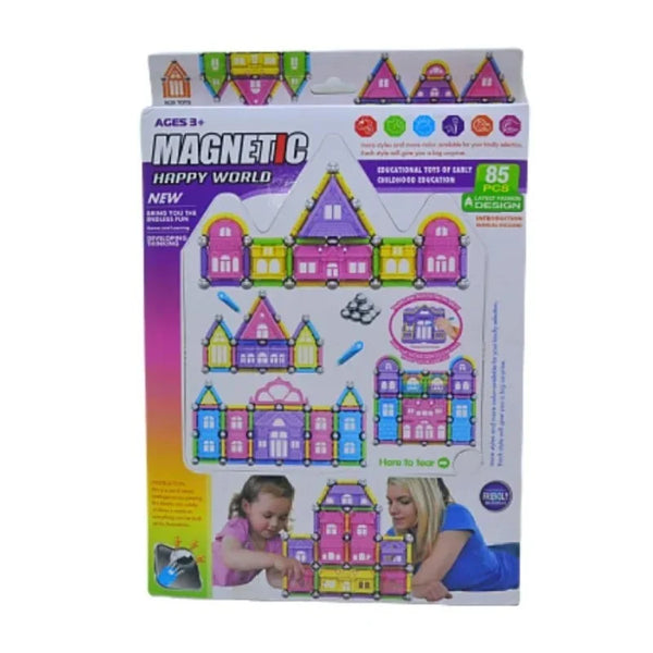 A toy for installing magnetic shapes, sticks and bows for three-dimensional formations for children, 85 pieces