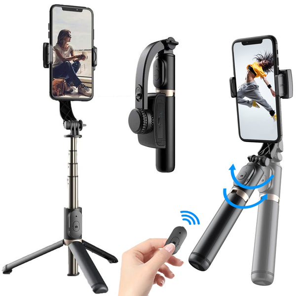 Q08 Smartphone Gimbal Stabilizer with Extendable Bluetooth Selfie Stick and Tripod Stand, Multi-Function Remote Control 360 Degree Auto Rotation