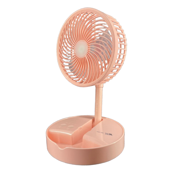 Rechargeable table fan with LED light, foldable - pink