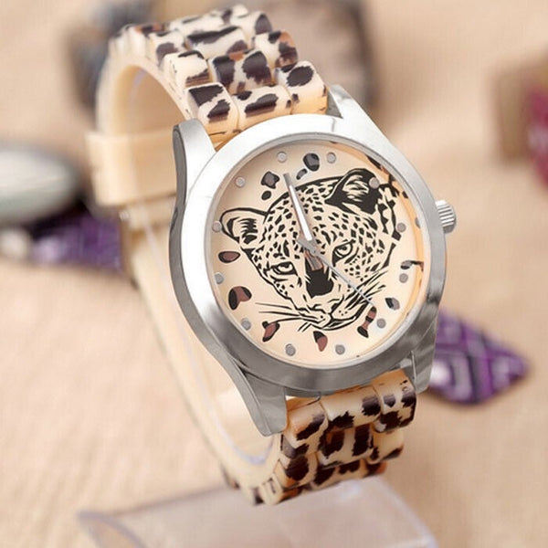 Women's watch - leopard print - silver color