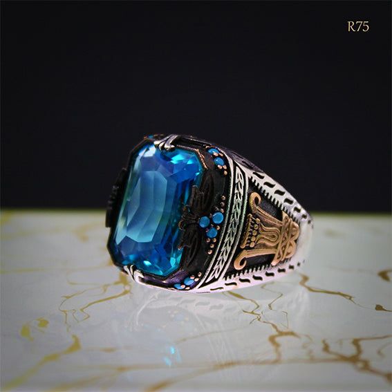 Men's silver ring, 925 sterling silver, studded with zircon stone - R75