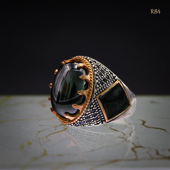 Men's silver ring, 925 sterling silver, studded with zircon stone - R84