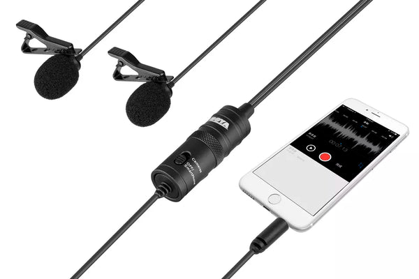BOYA BY-M1DM  Dual Lavalier Microphones, Omnidirectional Condenser Clip-on Lapel Mic for Camera DSLR iPhone Android Smartphone Samsung Huawei Sony Laptop Interview YouTube