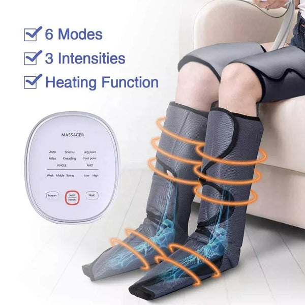 مدلك ضغط الهواء الكهربائي لكامل الساق ، مع ضخ الهواء الساخن للقدم والساق و الفخذ، جهاز تحكم محمول ب 6 برامج تدليك، لاسترخاء العضلات ، تخفيف الآلام