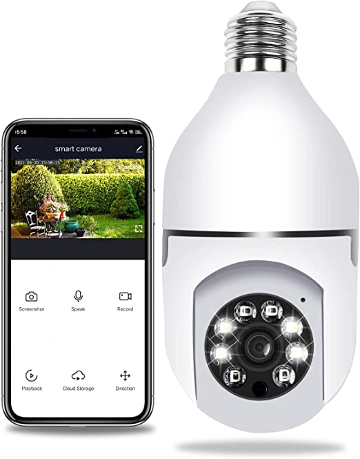 كاميرا على شكل مصباح كهربائي , بدقة عالية مع واي فاي و رؤوية ليلية و  تحكم بحركة 360 ْ للمراقبة المنزلية