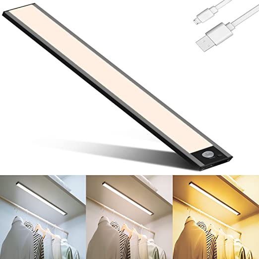 cabinet light, motion sensor light, Upgraded 30cm Rechargeable Dimmable closet light With 3 color temperatures, wireless installation, suitable for indoor Cupboard, Wardrobe, Bedroom, Counter, kitchen